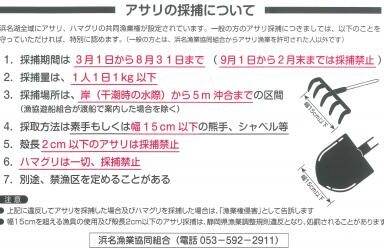 浜名湖でのアサリ・ハマグリの採捕について