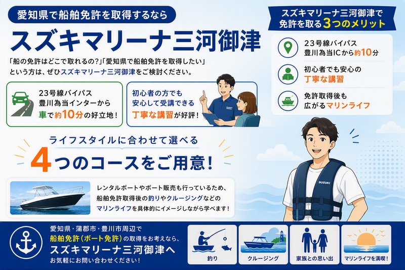 スズキマリーナ三河御津で免許を取るおススメの理由